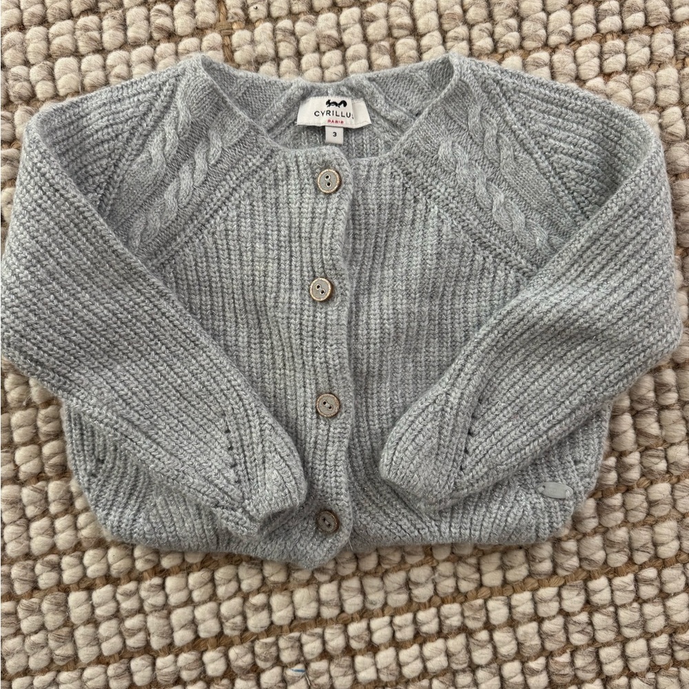 Cyrillus Light Gray and Metallic Thread Cardigan